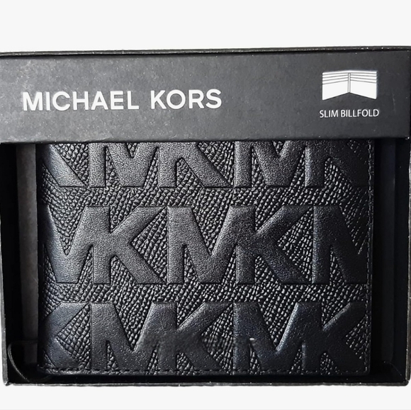 Michael Kors Embossed MK Pattern Slim Jetset Billfold Wallet- Black - Picture 2 of 8